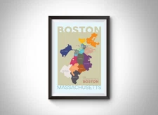 Boston Neighborhood Map Wall Art