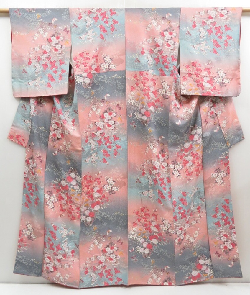 4429T09z870 Japanese Kimono Silk KOMON Flowers Pink | eBay