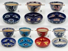 6"  Japanese Ramen Udon Noodle Bowl with Dish Plate and Chopsticks Gift Set