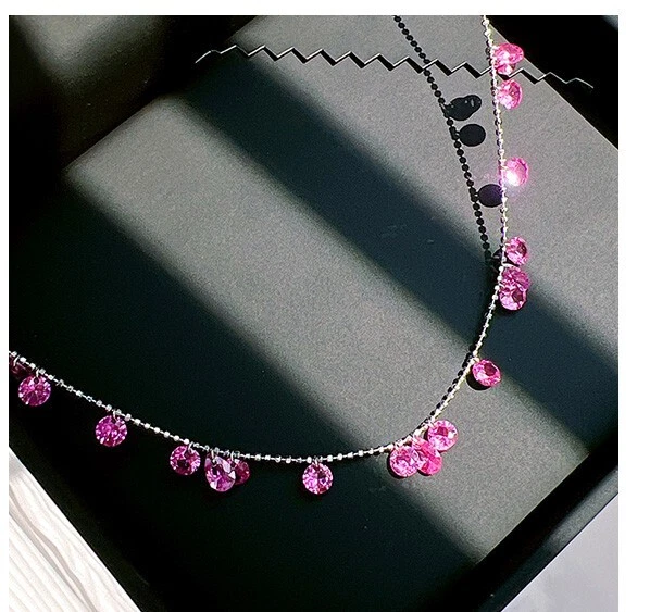 Collar de oro de 18 quilates Vermeil, cadena de capas de diamantes blancos amarillos cultivados en laboratorio Foto 3 de 4