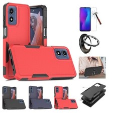 For Motorola Moto G Play 2024, Hard TPU Cover Case Ring/ Tempered Glass