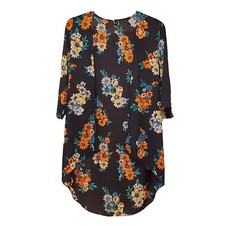 Windsor Floral Kimono Duster Women's Size Large Sheer Navy Blue Polyester VGUC
