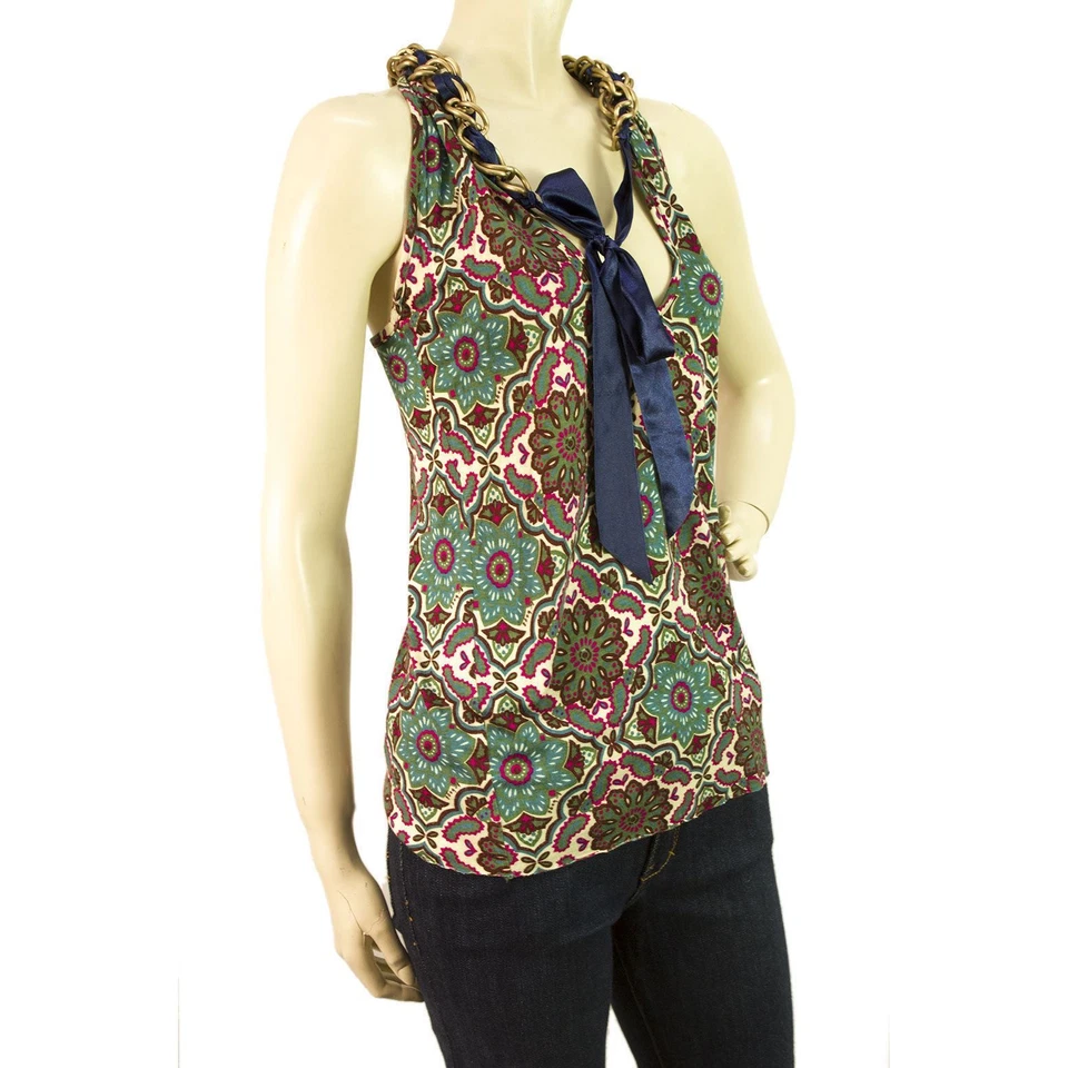 洛杉矶多色花卉吊带上衣衬衫,尺寸 XS,带链条 — 第 2/4 张图片