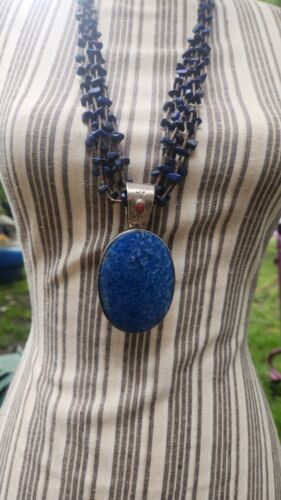 Zuni JENN Sterling Lapis Lazuli Statement Necklace 130g Adjustable Solid Silver - Picture 2 of 10
