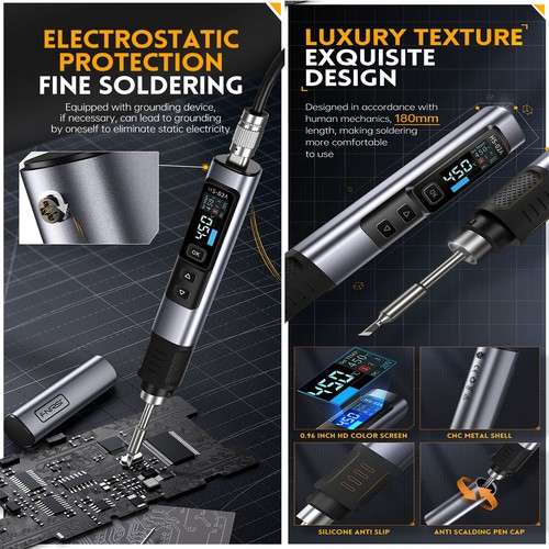 FNIRSI 100W portable smart soldering iron Adjustable Constant Temperature HS-02 - Picture 7 of 20