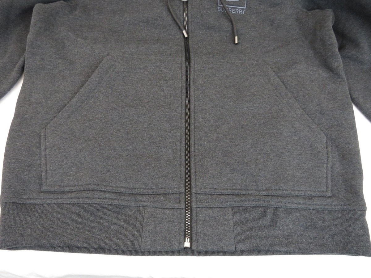 BURBERRY★FORDSON GRAY COTTON BBOX LOGO ZIP CHECK HOODIE $920 MENS BURBERRY FORDSON GRAY COTTON BBOX LOGO ZIP CHECK