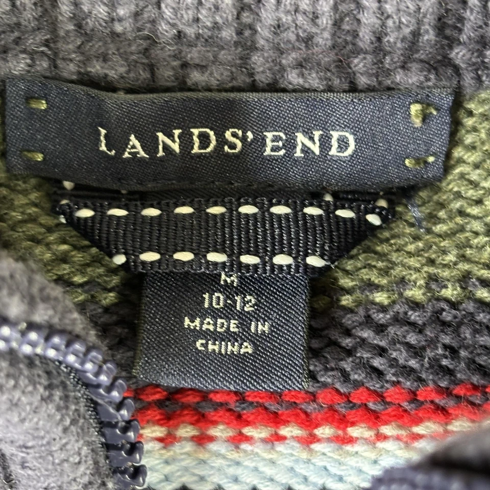 Suéter Lands' End Niños Mediano 10-12 Verde Azul Marino Rayas 1/4 Cremallera Cuello Simulado Algodón Foto 4 de 4