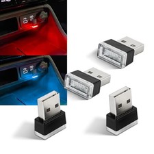 4PCS USB LED Car Interior Atmosphere Lamp, Plug-in USB Decor 2 Red 2 Ice blue