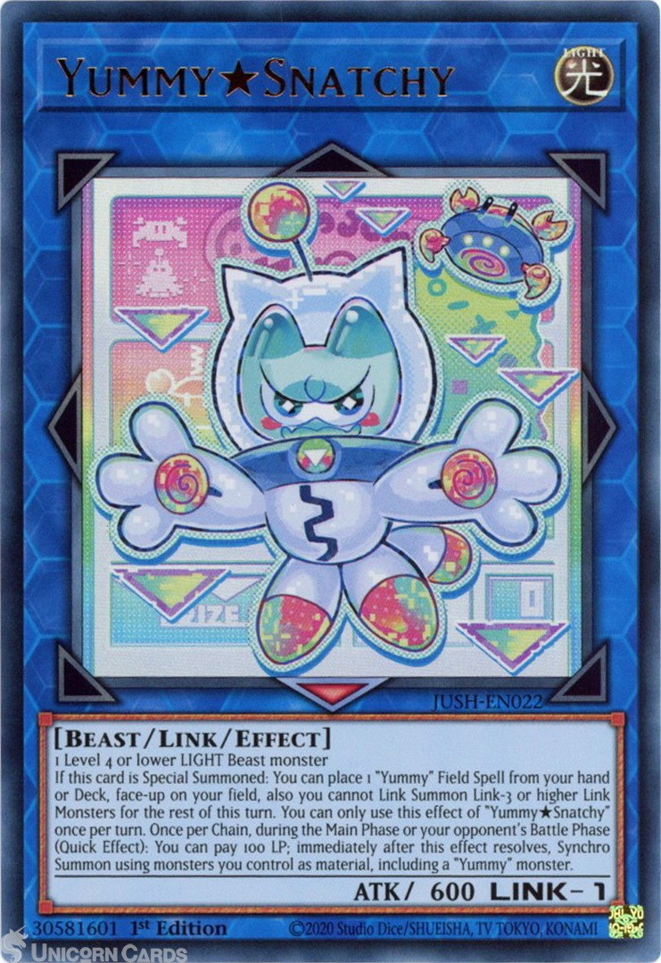 JUSH-EN022 Yummy Snatchy : Ultra Rare 1st Edition Mint YuGiOh Card