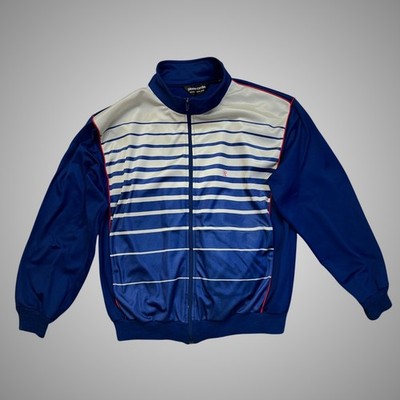 Pierre Cardin Track Jacket Mens Large Blue White Excellent Vintage 80s Striped