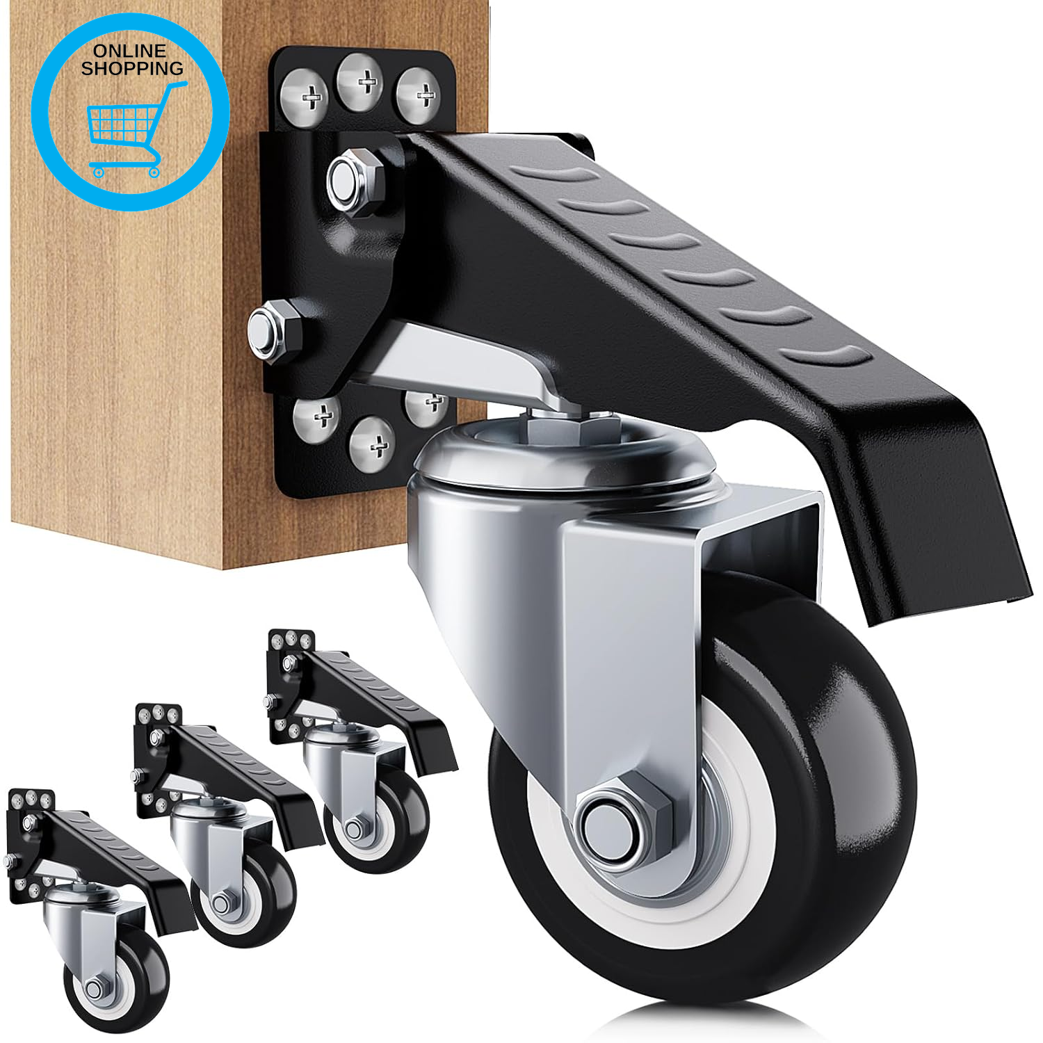 Workbench Caster Kit 300KG Capacity 4 Heavy Duty Retractable Workbench Casters W