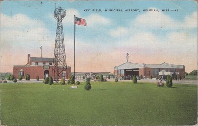 Key Field Airport Meridian Mississippi MS 1942 Kropp Airfield Postcard