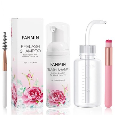 Eyelash Extension Cleanser 60ml +2 Brushes+ Rinse Bottle Eyelid Foaming Clean...