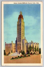 Linen Postcard Boston Avenue Methodist Church Tulsa Oklahoma Vintage