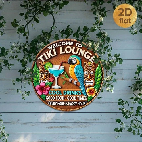 Tiki Lounge Welcome Vintage Tin Metal Signs Home Décor Wall Art 8x8