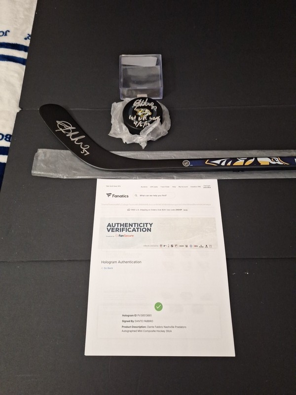 DANTE FABBRO PREDATORS SIGNED INSCRIBED GAME PUCK/MINI HOCKEY 🏒  FANATICS-COA 