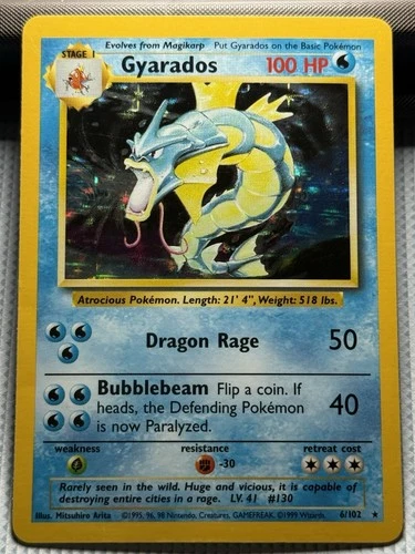 Wizards of the Coast Gyarados Holo Rare 6/102 Base Set Pokémon Card 1999