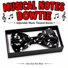 MUSICAL NOTES BLACK BOWTIE Music Musician Band Theme Nerd Clown Tie Tuxedo Funny