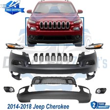 Front Bumper Cover Primed Headlight Assembly For 2014-2018 Jeep Cherokee