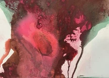 Abstract Mixed Media Ink Watercolor Painting on 7 X 10” Paper Contemporary