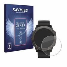 Savvies Schutzglas für Garmin Fenix 6X Pro Solar Echt Glas Panzer Display 9H