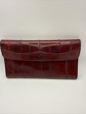 Genuine Eel Skin Leather Burgundy Vintage Wallet Tri Fold