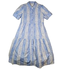 Crown & Ivy Blue White SS Button Front Collar Floral Dress XL Cottage Core 