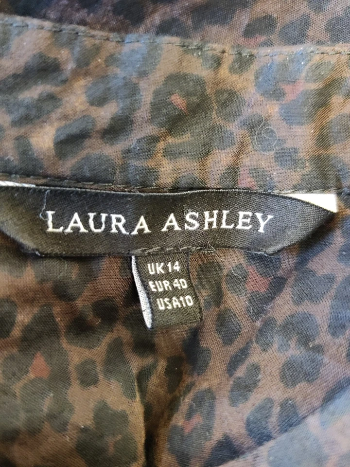 CAMISA DE VESTIR LAURA ASHLEY TALLA UK 14 MARRÓN/NEGRO MANGA CORTA ANIMAL PRINT MUJER Foto 4 de 4