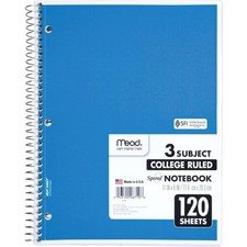 3 Subject College Ruled Spiral Notebook 8 x 11 Inches 120 Sheets 3 Pack Color