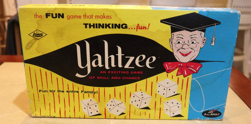 Vintage 1956 Yahtzee Dice Game Dice Chips and Papers