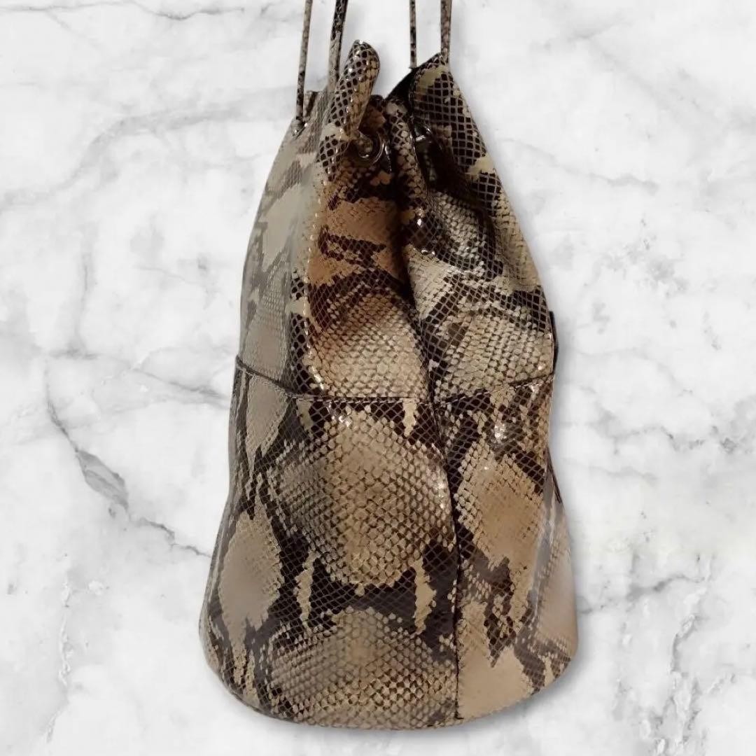 Marco Masi Python Pattern Drawstring Bag Beige Le… - image 2