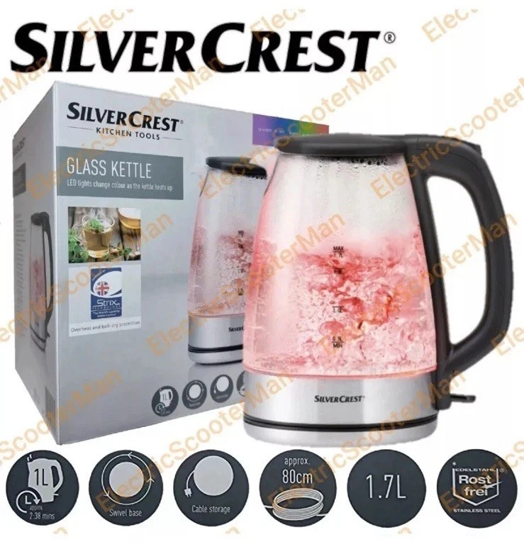 Silver Crest Glass Kettle LED s change colour 1.7 Litre BLACK💥🔥🍵☕️🔥💥🇩🇪
Opens in a new window 