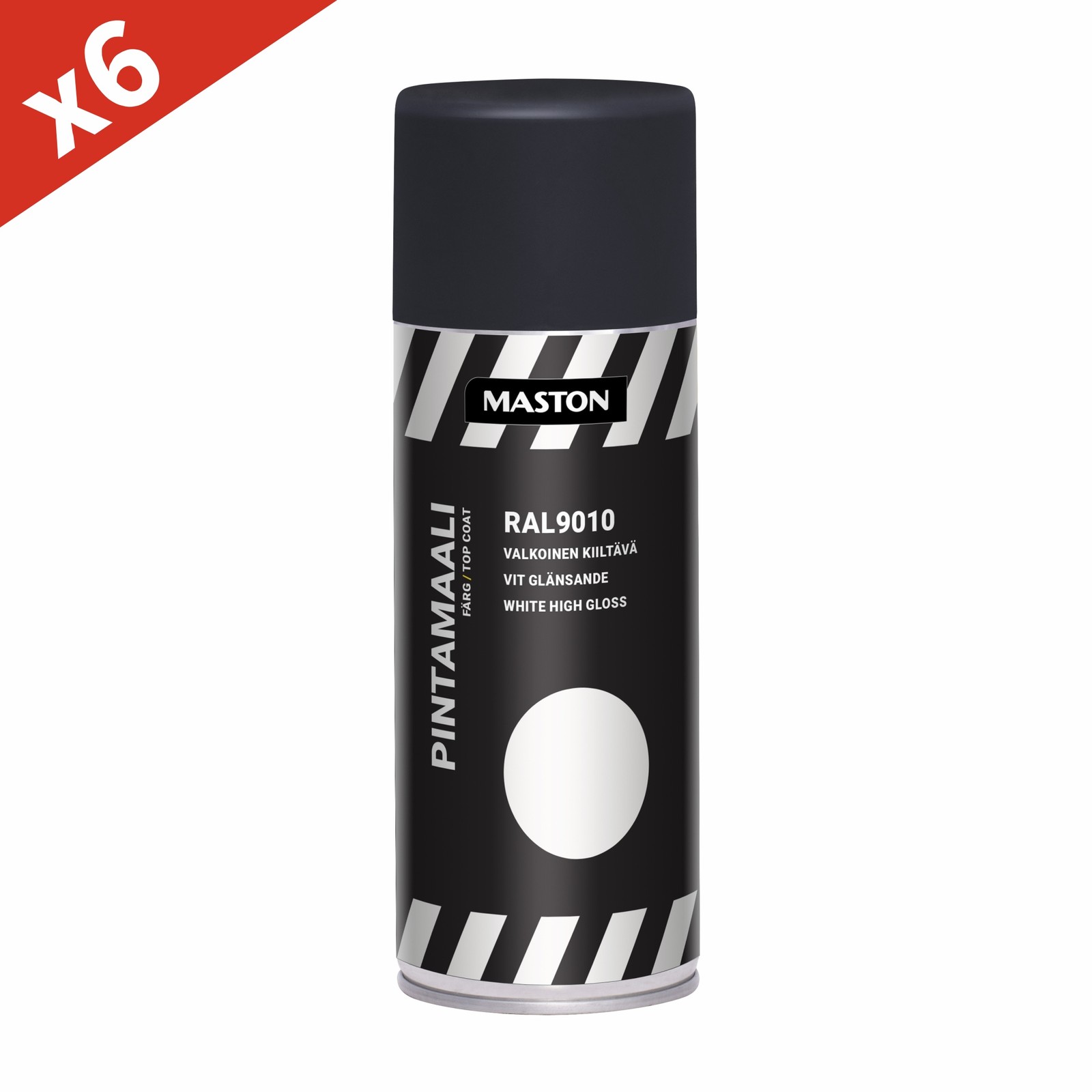 6x Maston 3669010 Top Coat Spray Paint 400ml 0.4L Gloss White RAL9010 Acrylic