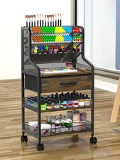 Rolling Art Cart 3 Tier Craft with Wheels and Storage Drawer Metal Utility