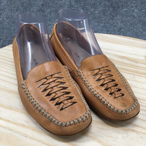 Thom McAn Loafer Shoes Womens 8 Moc Toe Woven Low Top Casual Leather Brown - Picture 3 of 14