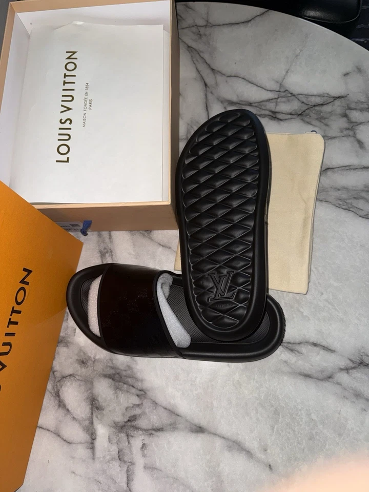 Louis Vuitton Checker Negro Slides Talla 44 EU 10 US Foto 3 de 4
