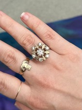 VTG 1950s Sterling Silver CZ Halo Cluster Floral Statement Ring US Size 6 3/4