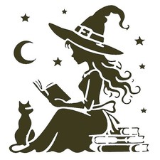 Really Great Stencils, Mystical Witch 3 Stencil, 4x4", Halloween, Books. Cat