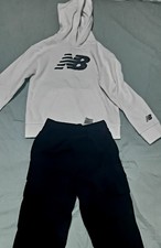 New Balance Boys Hoodie Pants Set S 8 White Black Cotton Blend Casual