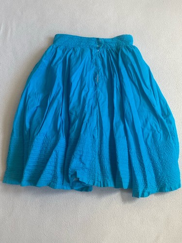 Vintage Handmade Blue Smocked Tiered Prairie Midi Skirt Button Zip XS S