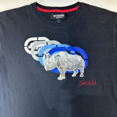 Ecko Unltd Men s T-Shirt Black Large Holo Rhino Graphic Embroidered Streetwear
