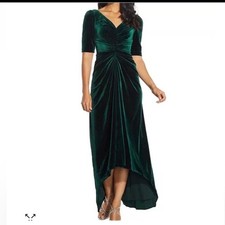 NWT Adrianna Papell Size 6 Emerald Green Velvet High Low Formal Gown Dress