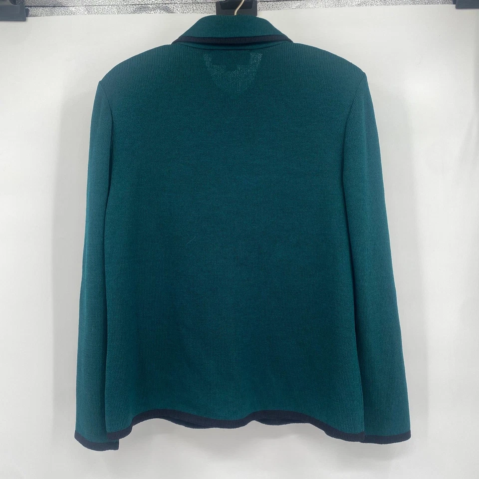 Jaqueta St John Collection feminina tamanho 14 2 peças terno saia ouro azul-petróleo botões colarinho - Imagem 3 de 4