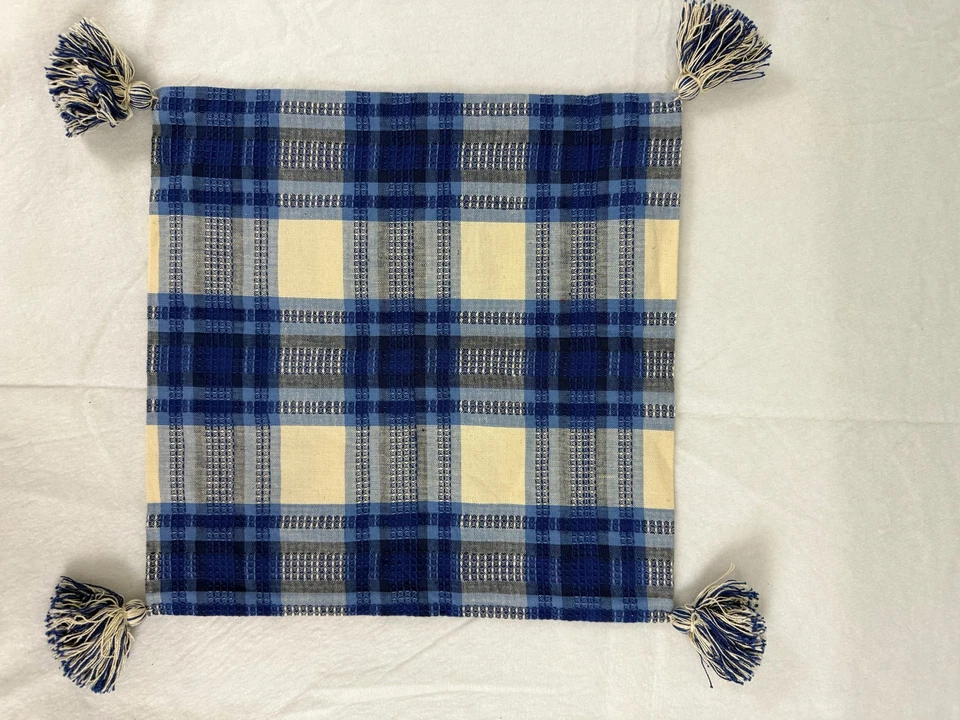 NANDAKWANG blue woven cotton pillow cover with tassles 16" - Image 3 of 3