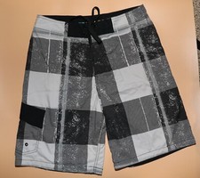 Blue Sol Gray Black Geometric Swim Trunks Size 34 Summer Beach Board Shorts