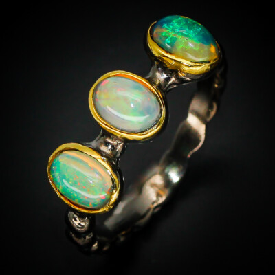 18 plated One of a kind Natural not Heated Opal Sterling Silver Ring / RVS269