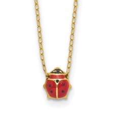 Real 14kt Yellow Gold Enameled Ladybug 17in with 1in ext. Necklace; 16 inch
