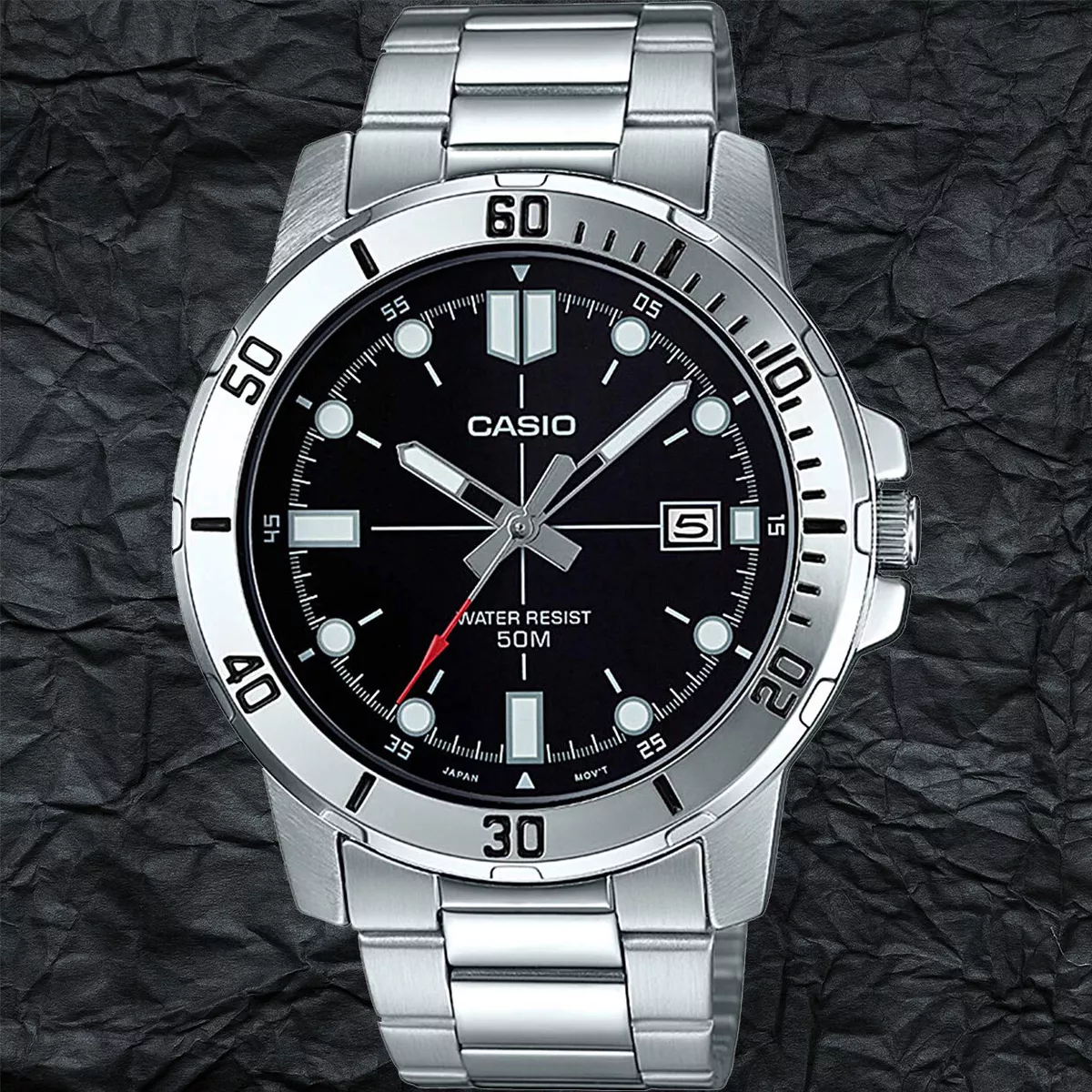 Casio MTP VD01D 1E Men s Black Analog Watch Steel Band Date