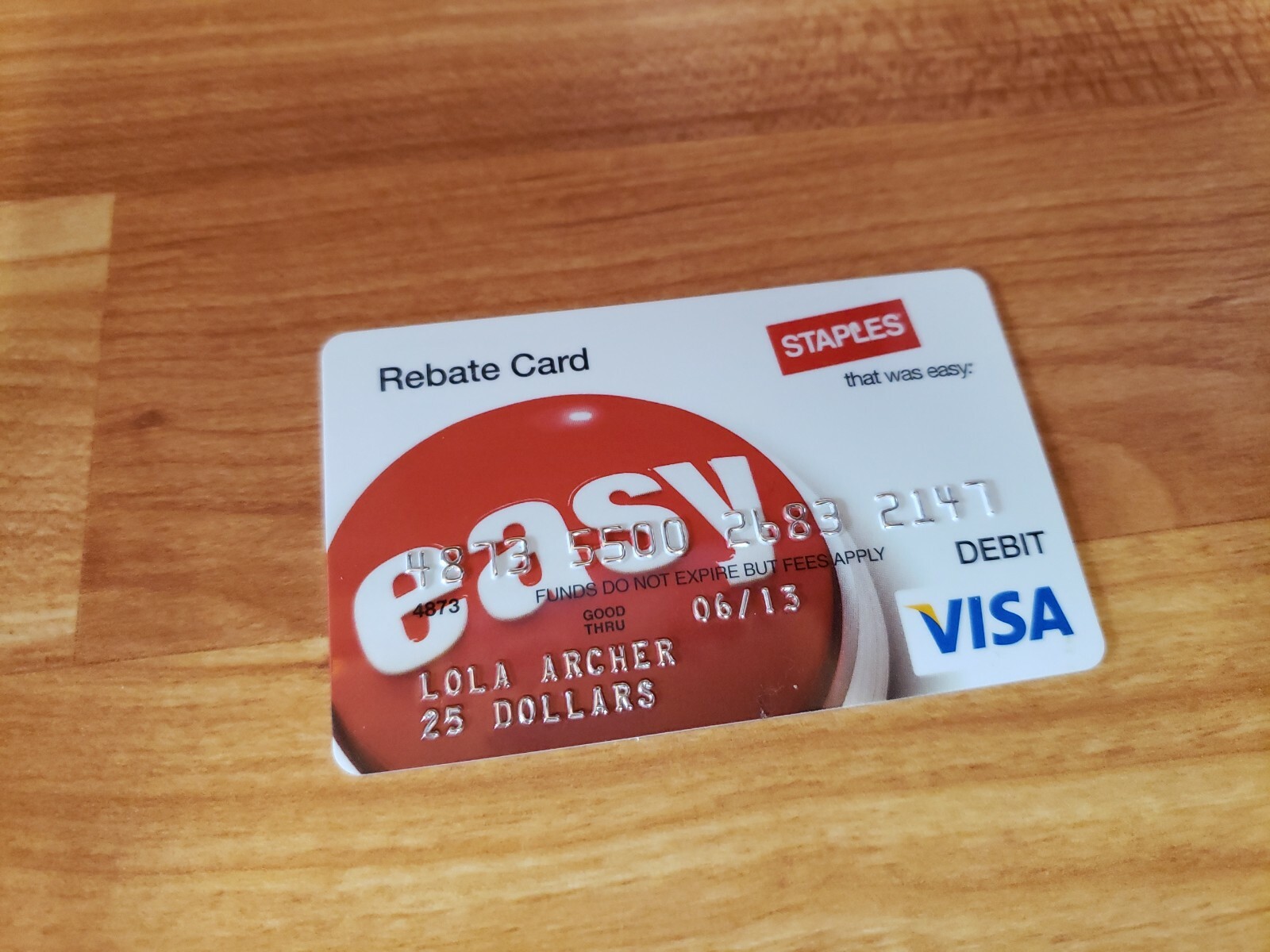 STAPLES VISA REBATE CARD (0 value, expired 2013) Unsigned eBay