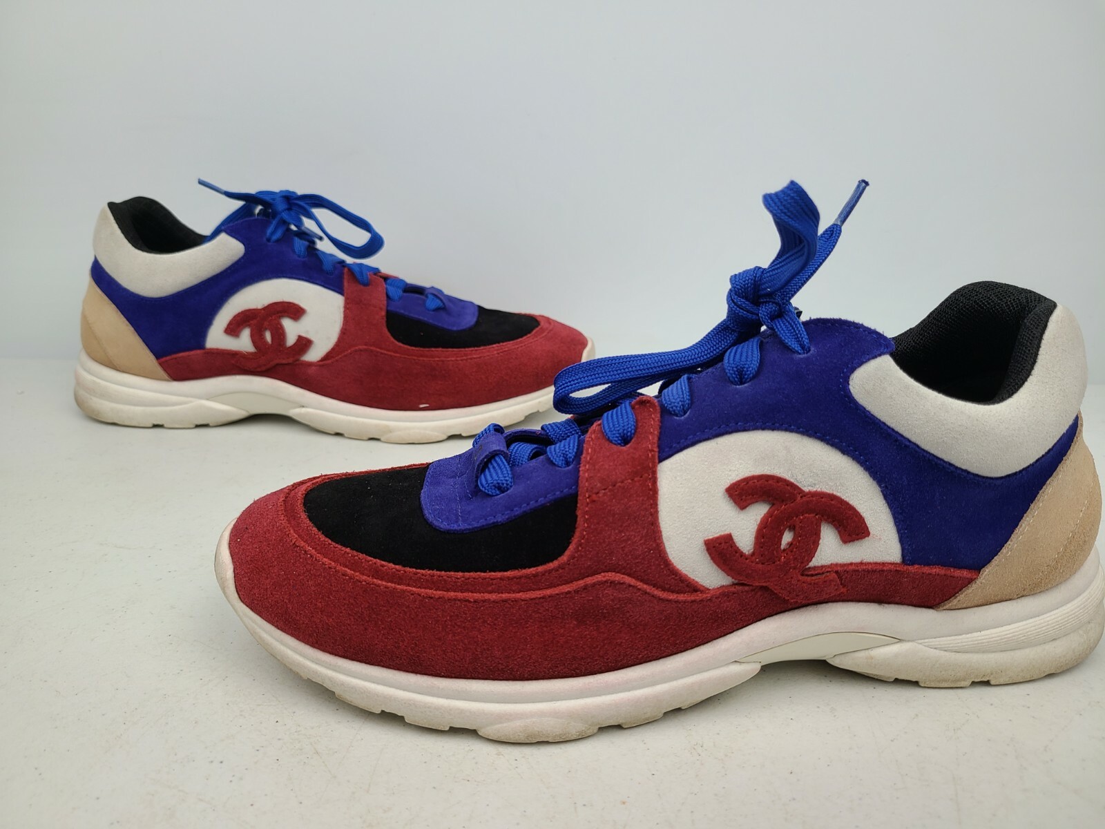 blue and white chanel sneakers